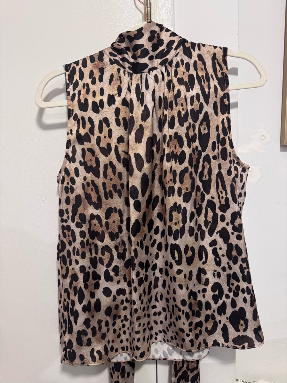 Misa Los Angeles Leopard Print Sleeveless Mock Neck Top - Beige & Black